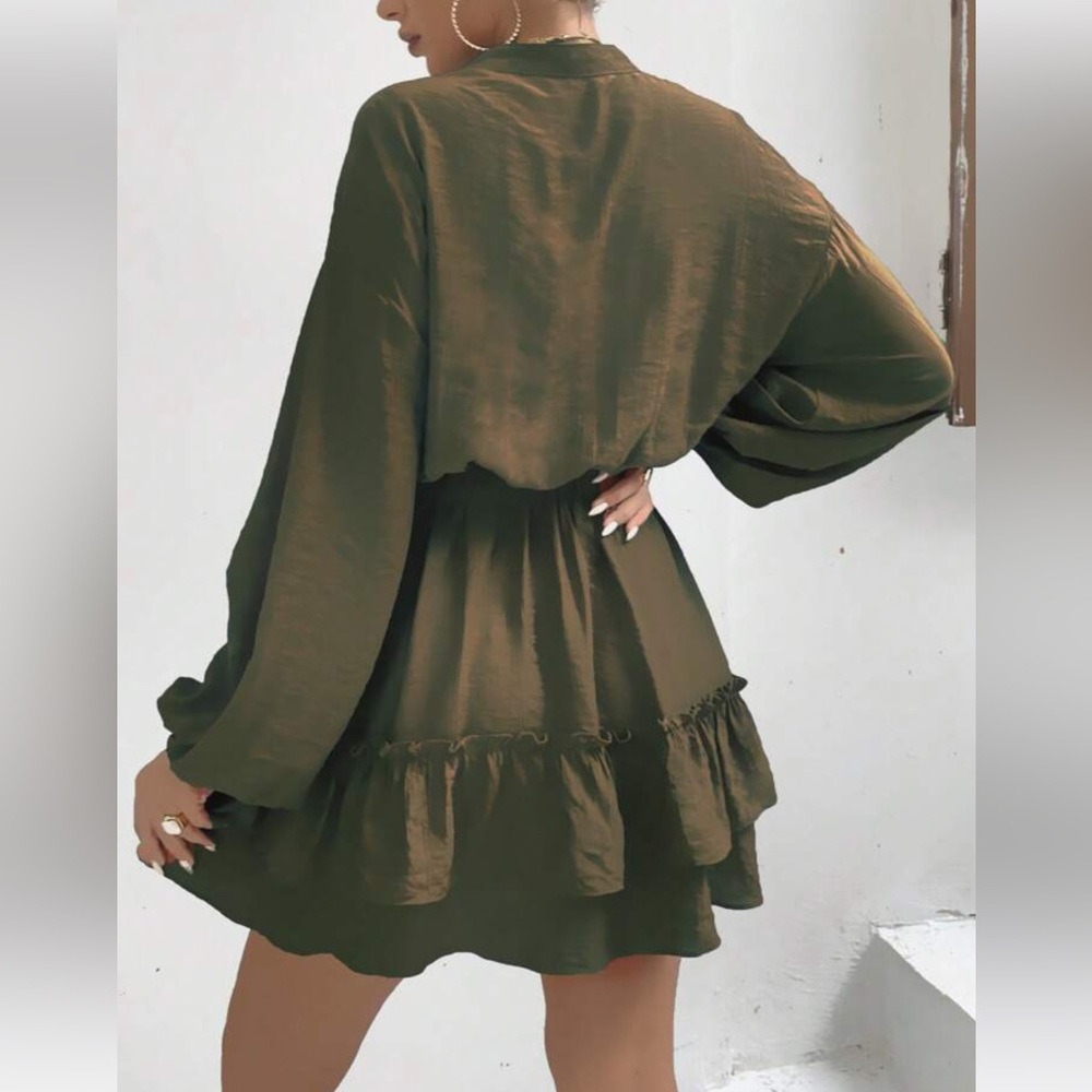 Lantern Sleeve Ruffle Hem Dress - Picture 2 of 10